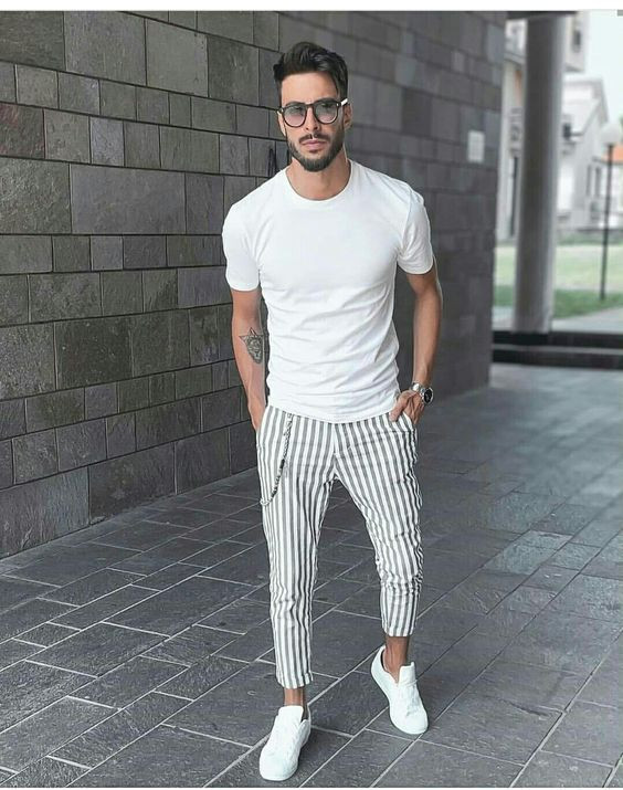 Sweat Pant, Casual Outfits With White T-shirt, White Striped Pants ...