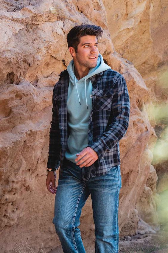 Dark Blue And Navy Denim Shirt, Camping Fashion Ideas With Light Blue  Jeans, Hoodies | Mountain warehouse flannel padded mens shacket