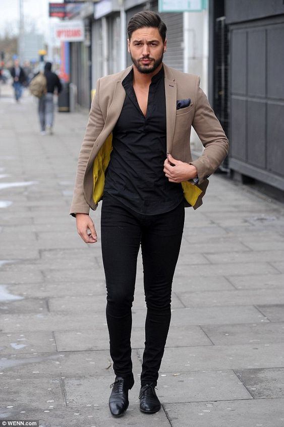 Black Jeans, Outfit Designs With Beige Suit Jackets And Tuxedo, Towie Men's Fashion: 