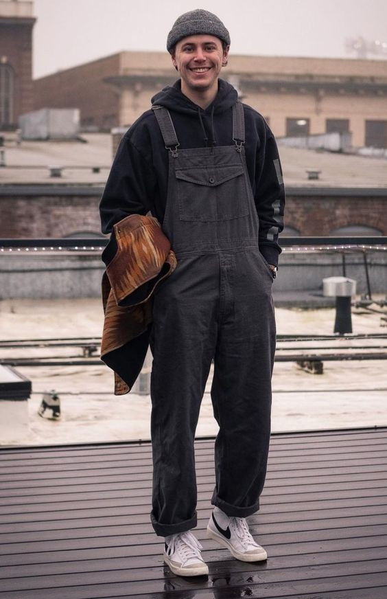 Men's Overall Fashion Ideas With Black Hoodie, Denim: 
