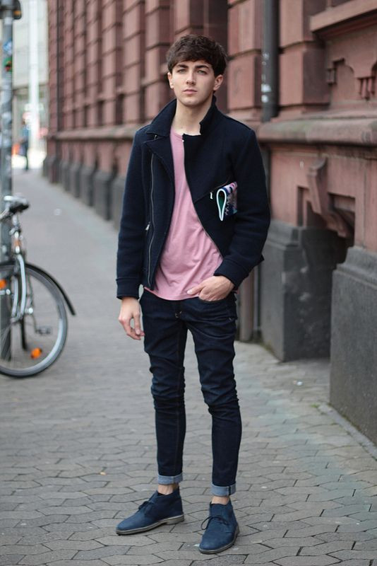 Black Biker Jacket, Guys School Outfit Trends With Dark Blue And Navy ...