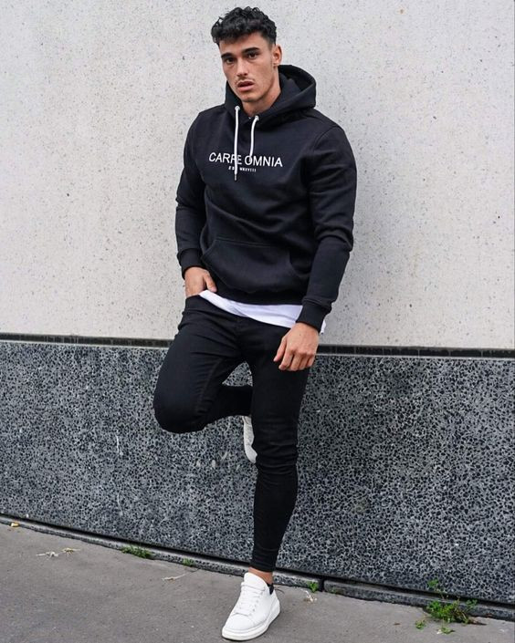 Black Hoody, Winter Outfit Trends With Black Jeans, Clothing Style For ...