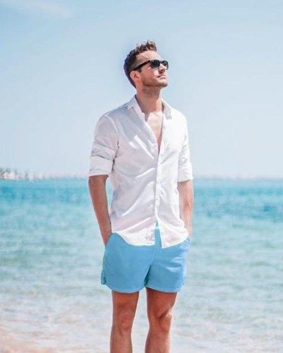 Light Blue Swim Short, Shorts Fashion Trends With Shirt, Estilo Nautico ...