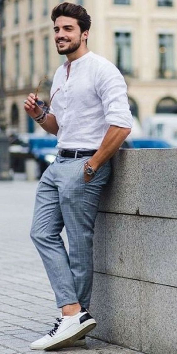White Shirt, Men Shirts Fashion Wear With Grey Suit Trouser, Formal Men Look: 