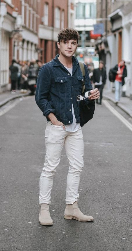 White Jeans, Attires Ideas With Dark Blue And Navy Casual Jacket, Jeans: 