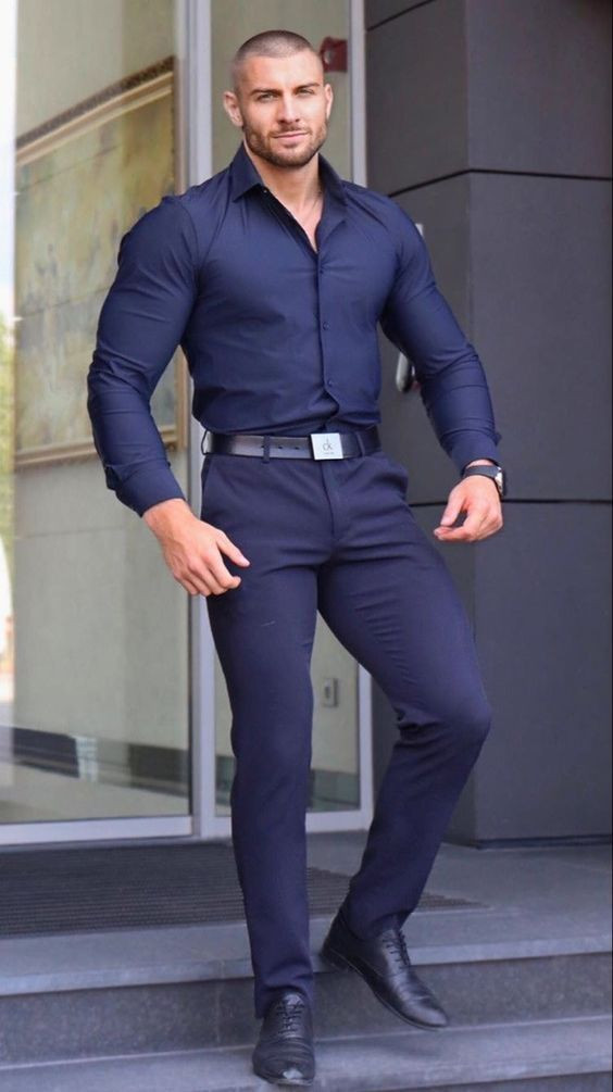 Dark Blue And Navy Shirt, Formal Shirt Outfits Ideas With Dark Blue And Navy  Suit Trouser, Hombres Guapos Con Traje | Dress shirt, fashion design