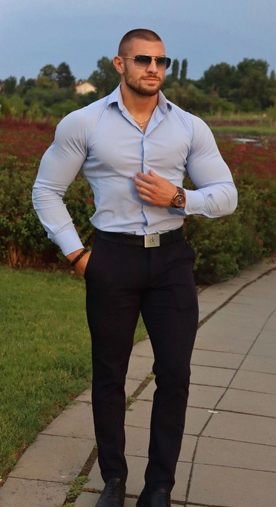 Blue Shirt, Formal Shirt Fashion Ideas With Black Jeans: 