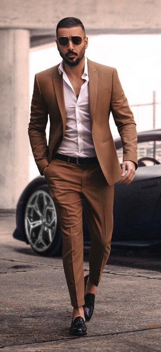 Brown Suit Jackets And Tuxedo, Blazer Outfit Trends With Brown Casual Trouser, Dapper Looks: 