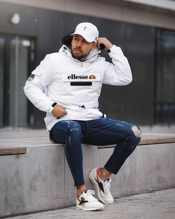 White Hoody, Winter Ideas With Dark Blue And Navy Casual Trouser, Shoe ...