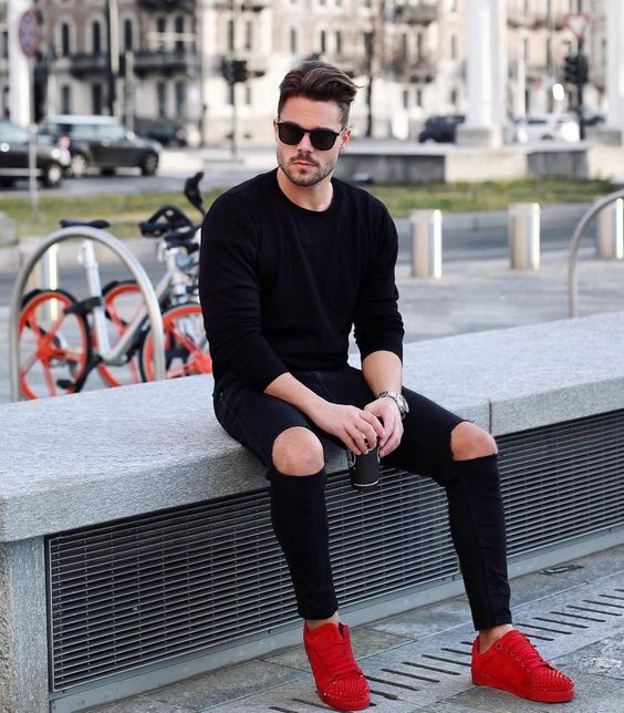 Black Cardigan, Winter Fashion Outfits With Black Casual Trouser, Casuales  Outfits Con Tenis Rojos Hombre | Casual wear, men's style, men's clothing