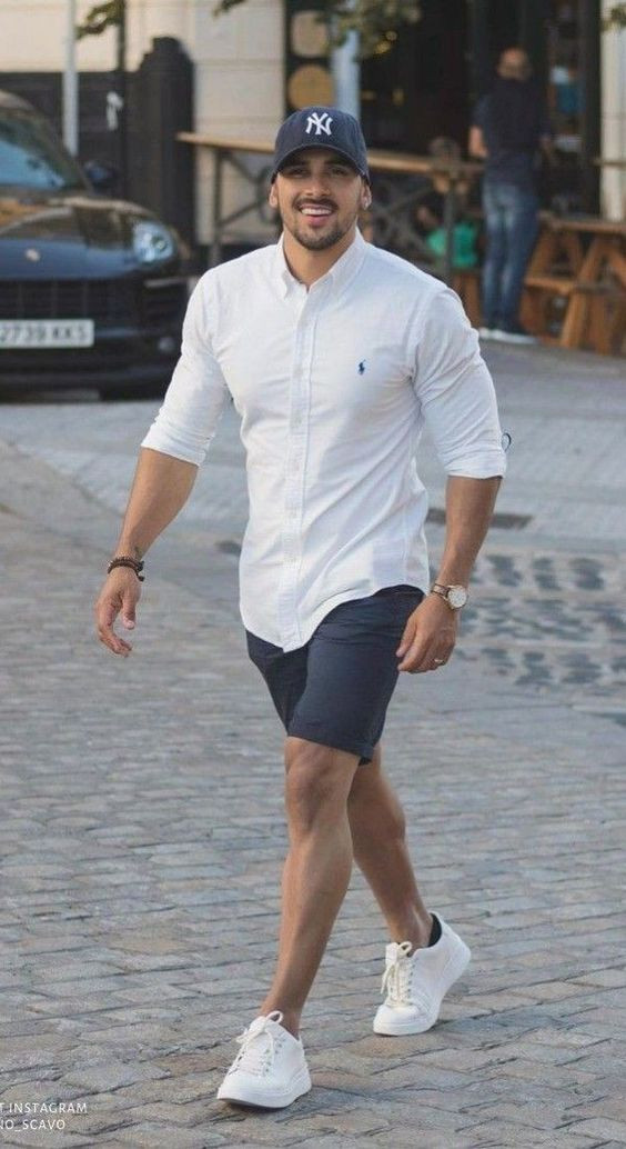 Dark Blue And Navy Denim Short, Shorts Fashion Wear With White Shirt, Men Summer Outfit: 