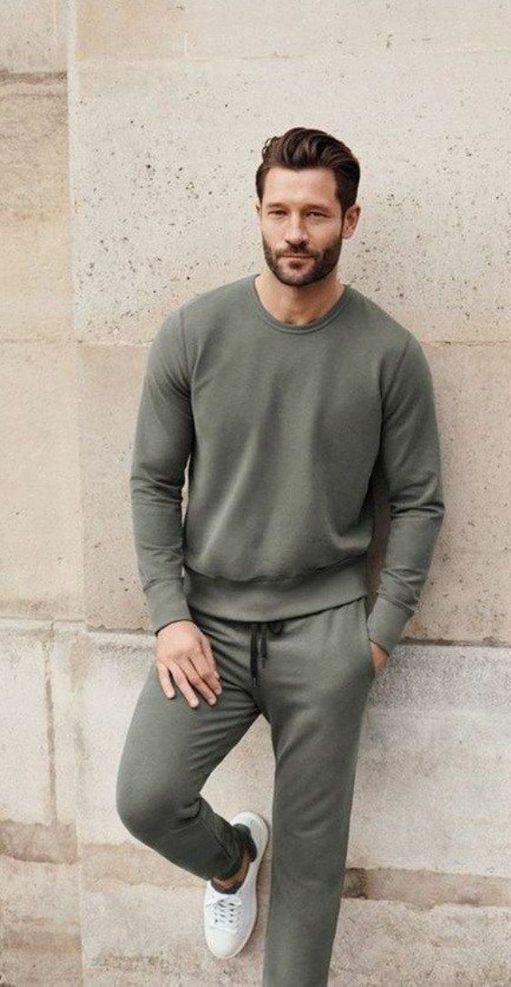 Green Sweater, Winter Fashion Wear With Green Casual Trouser, Comfy Chill Outfits Men: 