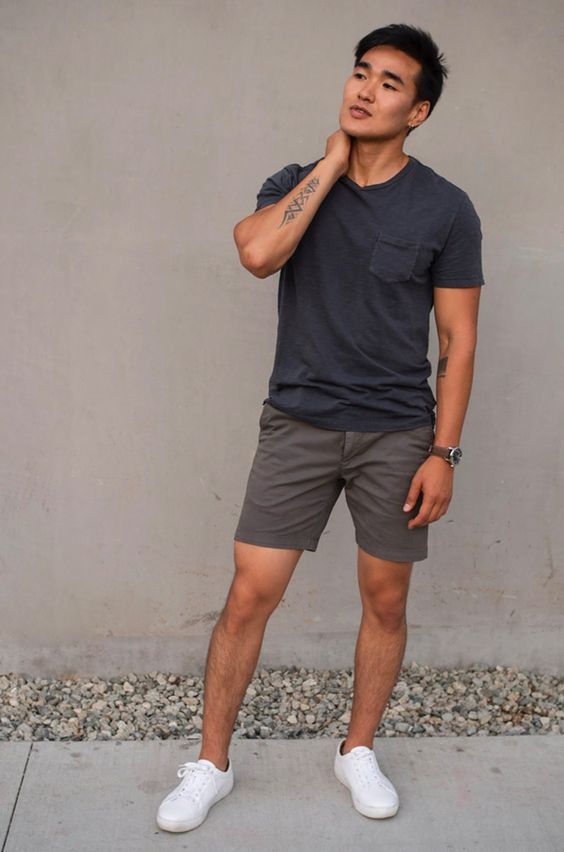 Grey Casual Short, Shorts Fashion Wear With Dark Blue And Navy T-shirt ...
