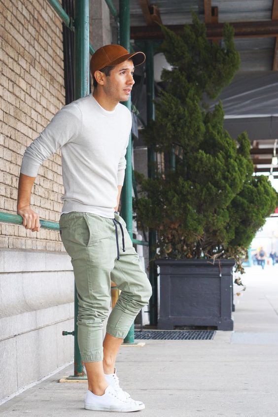 Green Suit Trouser, Men's Joggers Fashion Tips With White Sweater ...
