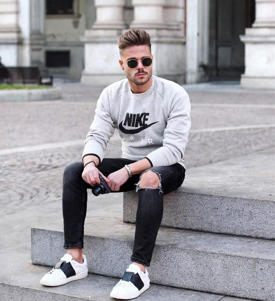 Grey Sweater, Winter Fashion Ideas With Black Sweat Pant, Roupa Anos 2000 Masculina: 