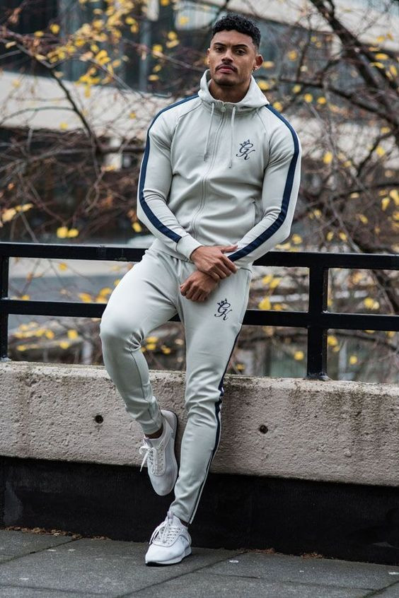 White Hoody, Winter Fashion Outfits With Grey Sweat Pant, Mens Winter Fashion Outfits: 