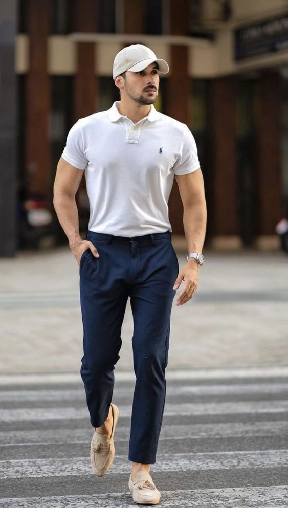 Dark Blue And Navy Casual Trouser, Fashion Trends With White Polo-shirt, Polo: 