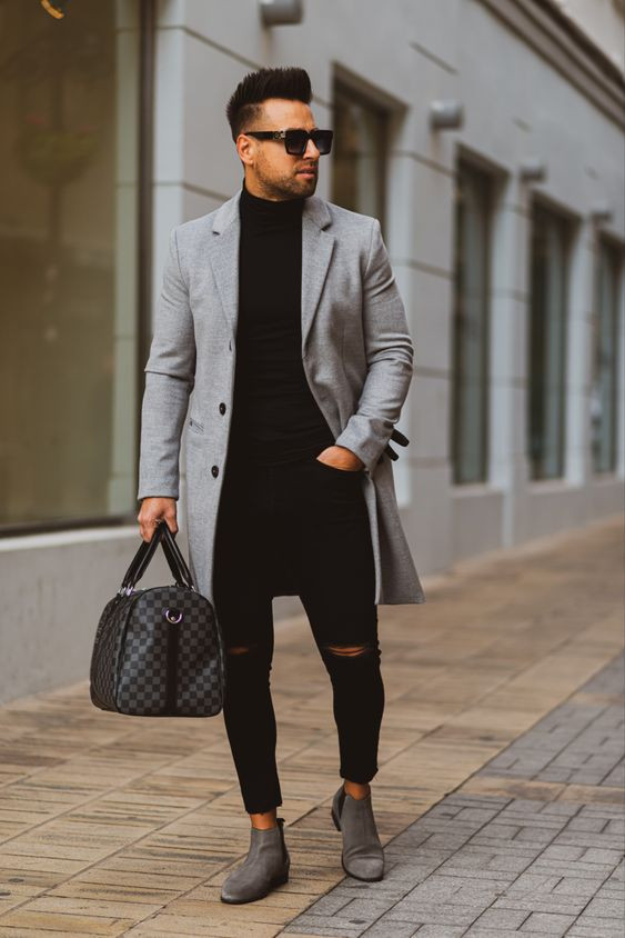 Grey Suit Jackets And Tuxedo, Winter Outfits Ideas With Black Casual Jeans, Blazer: 
