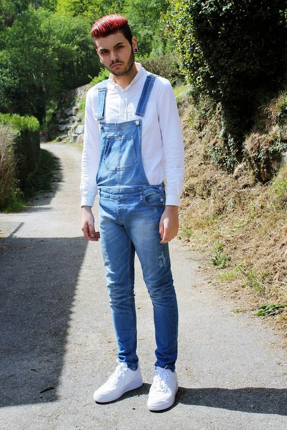 White Upper, Men's Overall Fashion Wear With Denim: 