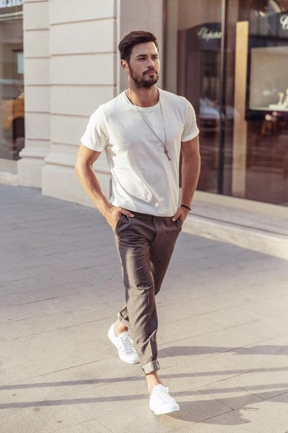 Brown Casual Trouser, Men's Joggers Outfit Designs With White T-shirt ...
