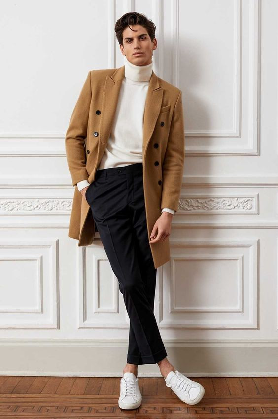 Beige Suit Jackets And Tuxedo, Winter Clothing Ideas With Black Suit Trouser, Bourgeois Style Men: 