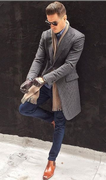 Grey Suit Jackets And Tuxedo, Chelsea Boots Fashion Trends With Dark Blue And Navy Jeans, Smart Casual Men Winter: 