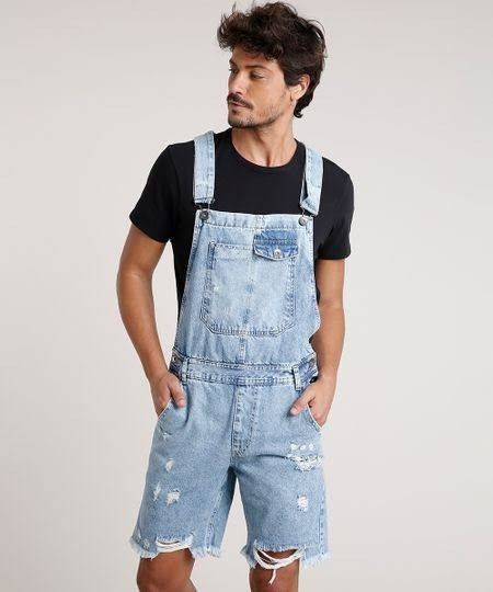 Men's Overall Outfit Designs With Macacao jeans short, Macacao Jeans Short Masculino: 