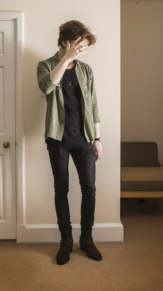 Green Casual Jacket, Guys School Ideas With Grey Casual Trouser, Outfit  Ropa Hombre Verde Aesthetic | Casual wear, men's clothing