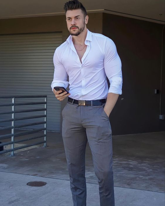 White Shirt, Formal Shirt Fashion Tips With Grey Jeans, Jeans: 