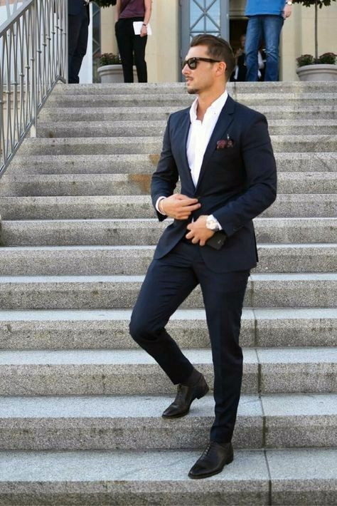Dark Blue And Navy Suit Jackets Tuxedo, Men's Suit Attires Ideas With Black Formal Trouser, Men Suit Ideas: 