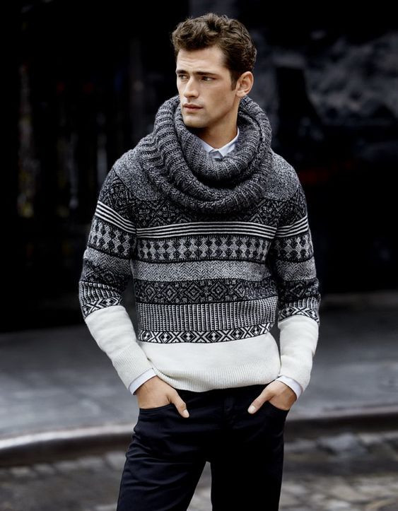 Grey Sweater, Men's Winter Wardrobe Ideas With Black Jeans, Suéter Masculino Com Cachecol: 