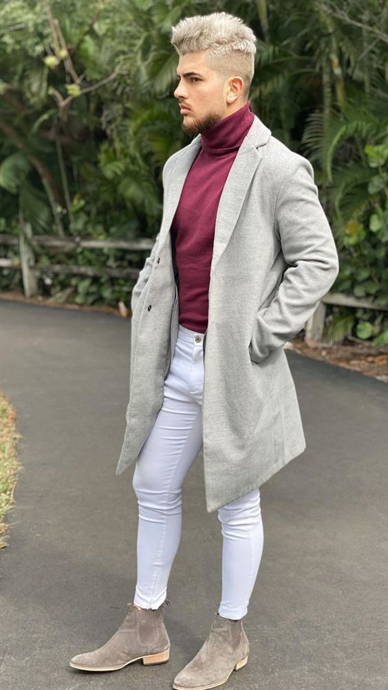 Beige Long Coat, Winter Wardrobe Ideas With White Casual Trouser, Gentleman: 
