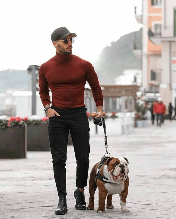 Maroon Sweater, Boot & Turtleneck Attires Ideas With Black Casual Trouser, Turtle  Neck Men Outfit | Polo neck, casual wear, baseball cap, men's clothing, turtleneck  sweater