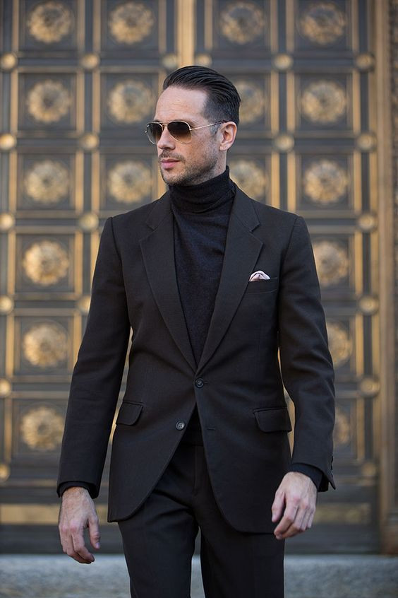 Who Doesnt Like An All Black Suit! Incorporating Turtleneck, 58% OFF