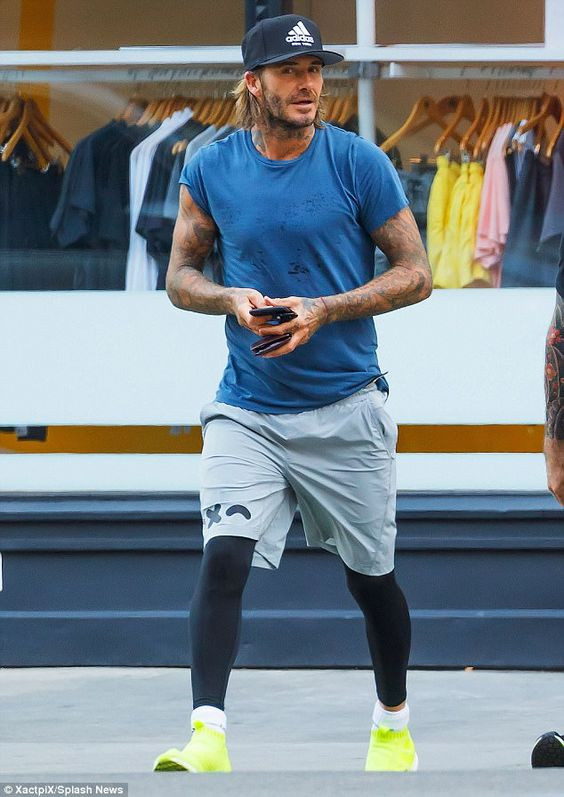 Light Blue T-shirt, Gym Ideas With Grey Casual Short, David Beckham Workout: 