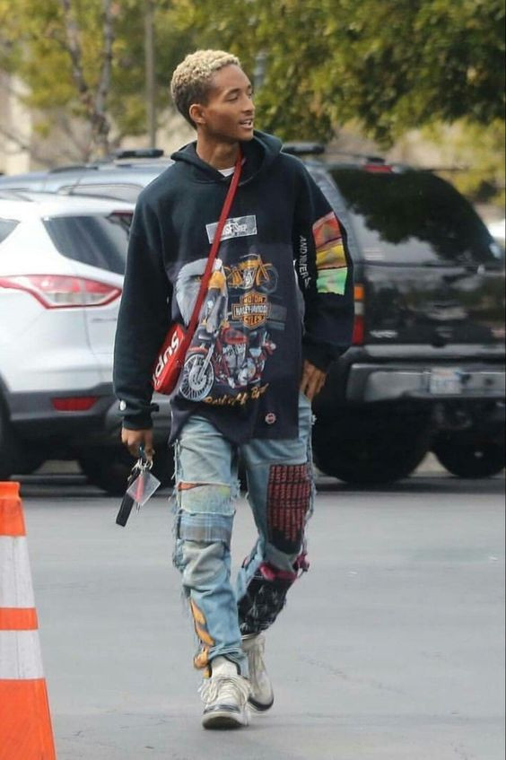 Dark Blue And Navy Sweatshirt, Dope Clothing Ideas With Light Blue Casual Trouser, Jeans Jaden Smith: 