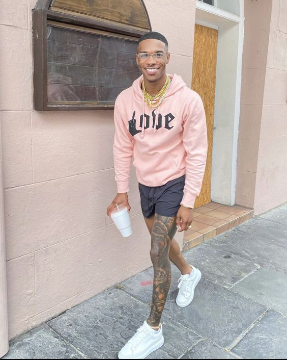 Pink Hoody, Dope Outfits Ideas With Casual Trouser, Swag Outfits Men: 