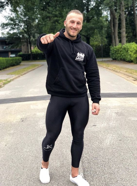 Black Hoody, Gym Clothing Ideas With Black Sportswear Legging, Men Training Gear: 