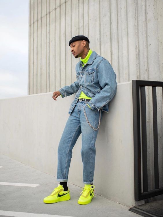 Light Blue Casual Jacket, Dope Clothing Ideas With Light Blue Casual Trouser, Neon Outfit Ideas For Men: 