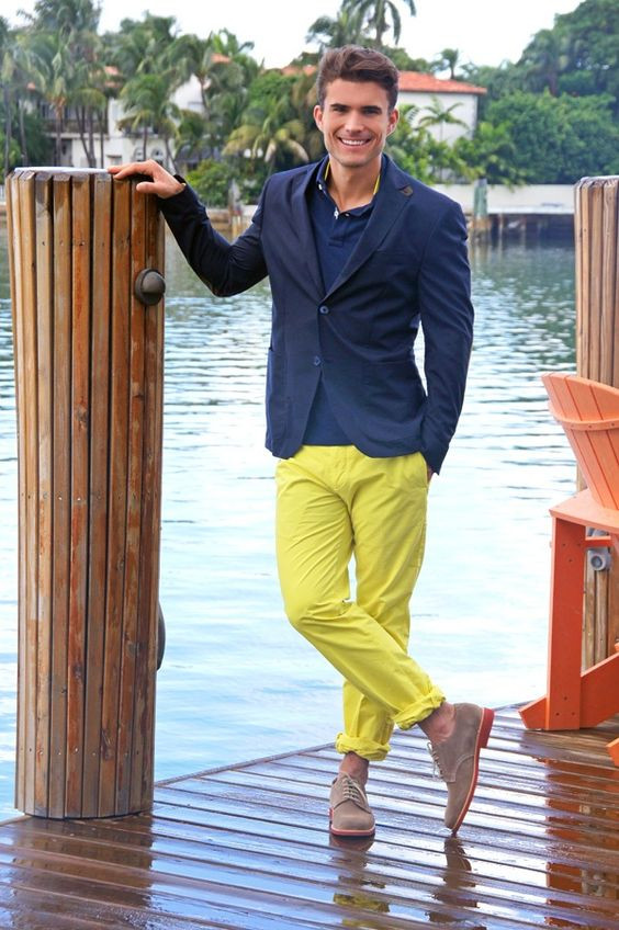 Yellow Casual Trouser, Men's Fashion Ideas With Dark Blue And Navy Suit Jackets Tuxedo, Amarillo Con Azul Ropa Hombre: 