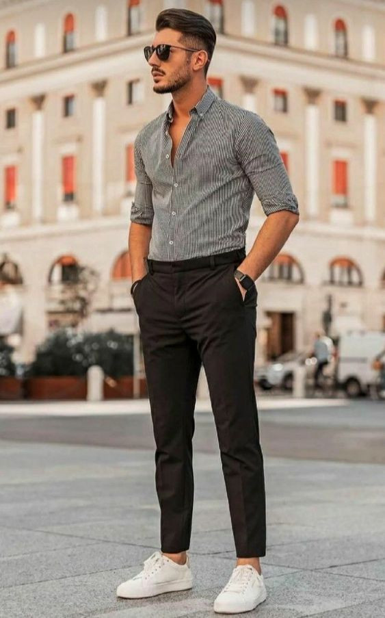 Black Formal Trouser, Men's Fashion Trends With Grey Shirt, Elegante Outfits Herren: 