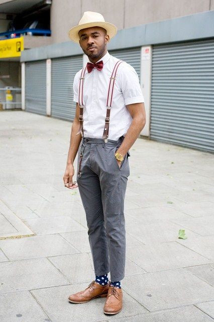 White Shirt, Suspenders Fashion Outfits With Grey Casual Trouser, Jeans ...