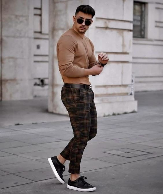 Formal Trouser, Plaid Pants Outfits Ideas With Beige Sweater, Plaid: 