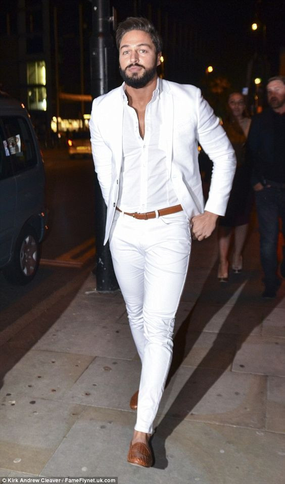 White Trouser, Men's Wardrobe Ideas With White White Blazer, All White Men's Outfit: 