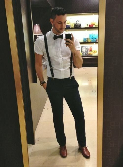 White Shirt, Suspenders Fashion Tips With Black Suit Trouser, Graduation Formal Dress For Men: 