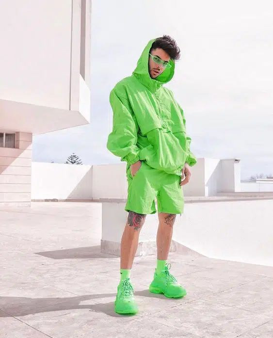 Green Raincoats And Poncho, Neon Fashion Tips With, Neon 90s Fashion Men |  Casual wear, fashion design, men's clothing, performing arts, personal  protective equipment