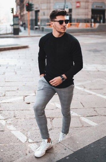 Black Sweater, Full Sleeve Outfit Trends With Grey Suit Trouser, Men's ...