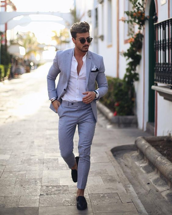 Grey Suit Trouser, Men's Outfits With Grey Suit Jackets And Tuxedo, Summer Wedding Suit: 