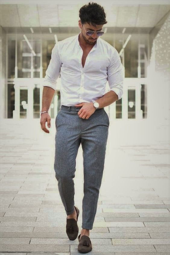 Grey Formal Trouser, Men's Attires Ideas With White Shirt, Men Dress Style: 