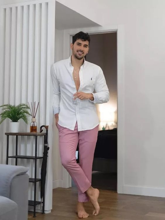 Pink Suit Trouser, Men's Clothing Ideas With White Shirt: 